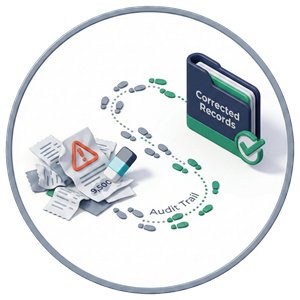 Payroll audit trail and reconciliation corrections